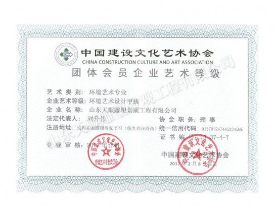 環(huán)境藝術企業(yè)藝術等級證書