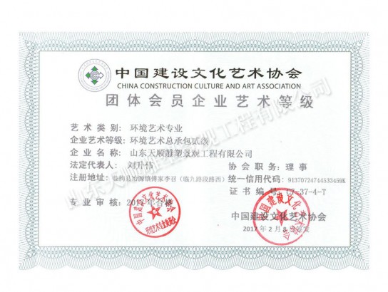 環(huán)境藝術企業(yè)藝術等級證書